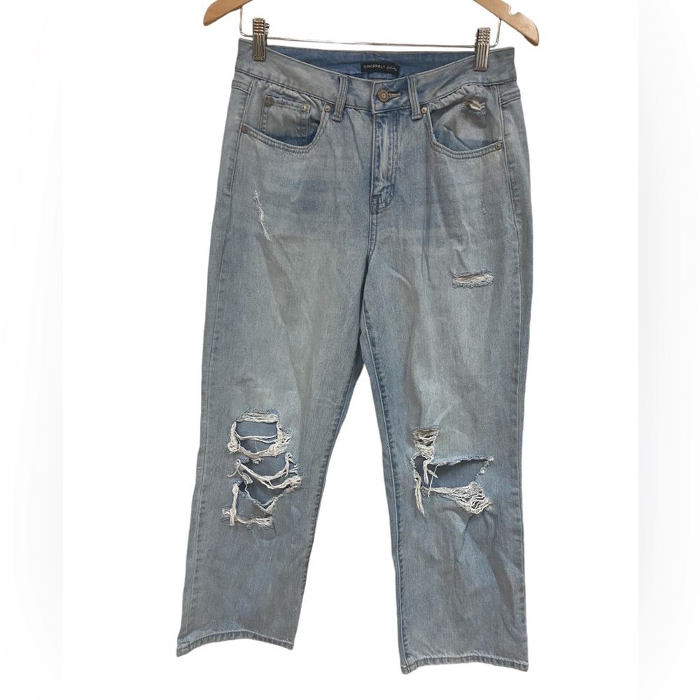 sincerly jules Denim Jeans Straight Leg distressed light wash Women/JR Size 7/28